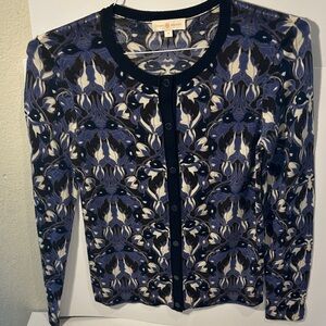 Tory Burch Blue and Black Floral Cardigan